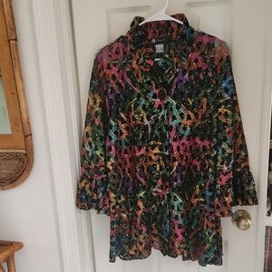 Colorful Shimmery Button-Up Jacket Blouse